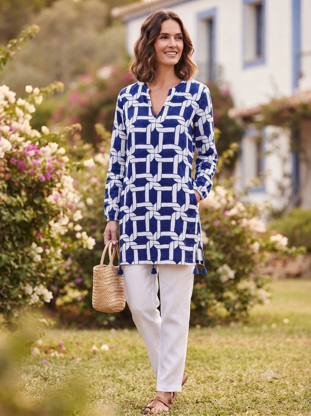 Roberta Roller Rabbit "Big Cata" Geometric Print Tunic Cover-Up Medium